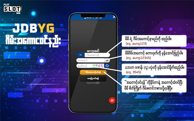 jdbYG အွန်လိုင်းကာစီနို တွင် အကောင့်ဝင်နည်း infograph