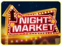 Night Market slot logo with neon lights